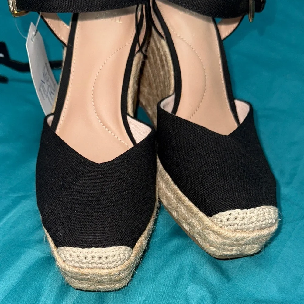 Time and Tru Black Espadrille Wedges